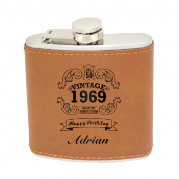 SS Flask Rawhide Leatherette 6oz corporate mens gift