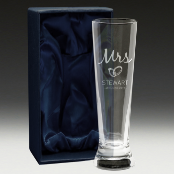 G230 Wedding Pilsner Glass 3 - Mrs Glass Boxed