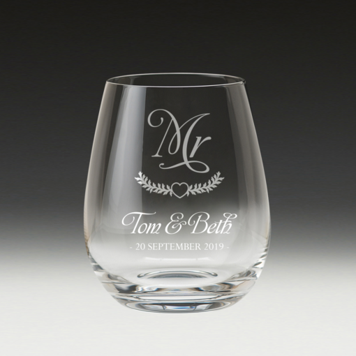 GS500 Wedding Stemless Wine Glass 12 - Mr glass single side