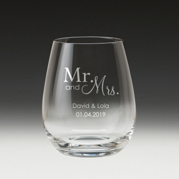 GS500 Wedding Stemless Wine Glass 6 - Mr & Mrs single glass