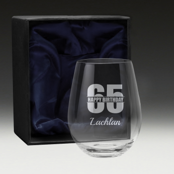 GS600 Birthday Stemless Wine Glass 11 - 65th Birthday Boxed Glass