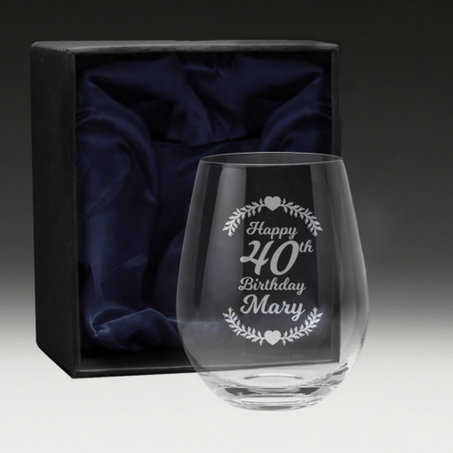 GS600 Birthday Stemless Wine Glass 2 - forty glass boxed