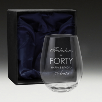 GS600 Birthday Stemless Wine Glass 6 -forty boxed glass