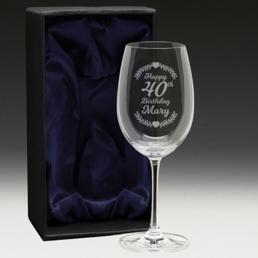 G435 Birthday Wine Glass 2 boxed 40th glass