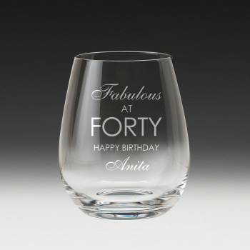 GS500 Birthday Stemless Wine Glass 6 fab at forty wine glass