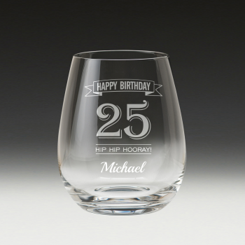 GS500 Birthday Stemless Wine Glass 8 25th bday glass