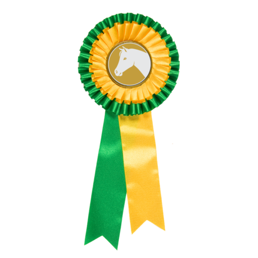 2 Tier Rosettes Green Yellow Equestrian